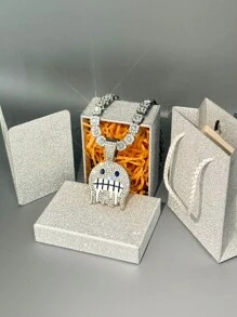 1pc Fashionable Creative Zinc Alloy Rhinestone Pendant Necklace With Greeting Card Jewelry Box For Mother's Day, Women