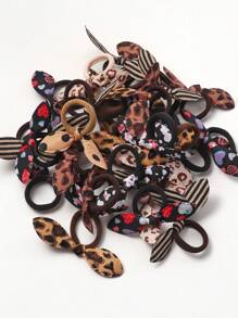 20pcs Bunny Ear, Soft Towel Hair Scrunchies With Cute Bowknot Design, Random Colors Hair Ties Ponytail Holders Hair Elastics Hair Rope, Rubber Band, Animal Print Hair Accessories Head Accessories Elastic Band - Multicolor - View 2