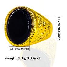 1枚復古楕圓形紅色/綠色/黑色立方氧化鋯金色男子豪華戒指，適用於派對聚會和時尚配飾 - 橢圓形金色戒指 - 查看 6