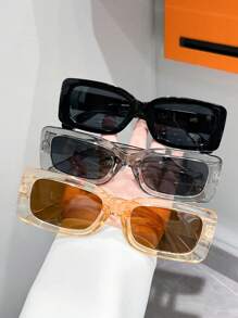 3 Pairs Unisex Square Sunglasses, Fashion For Beach, Suitable For Outdoor Driving, Travel, Beach Vacation - Multicolor - View 6