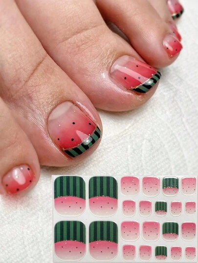 夏季水果图案脚趾甲贴纸，22片装，旅行派对必备脚趾甲美甲贴花