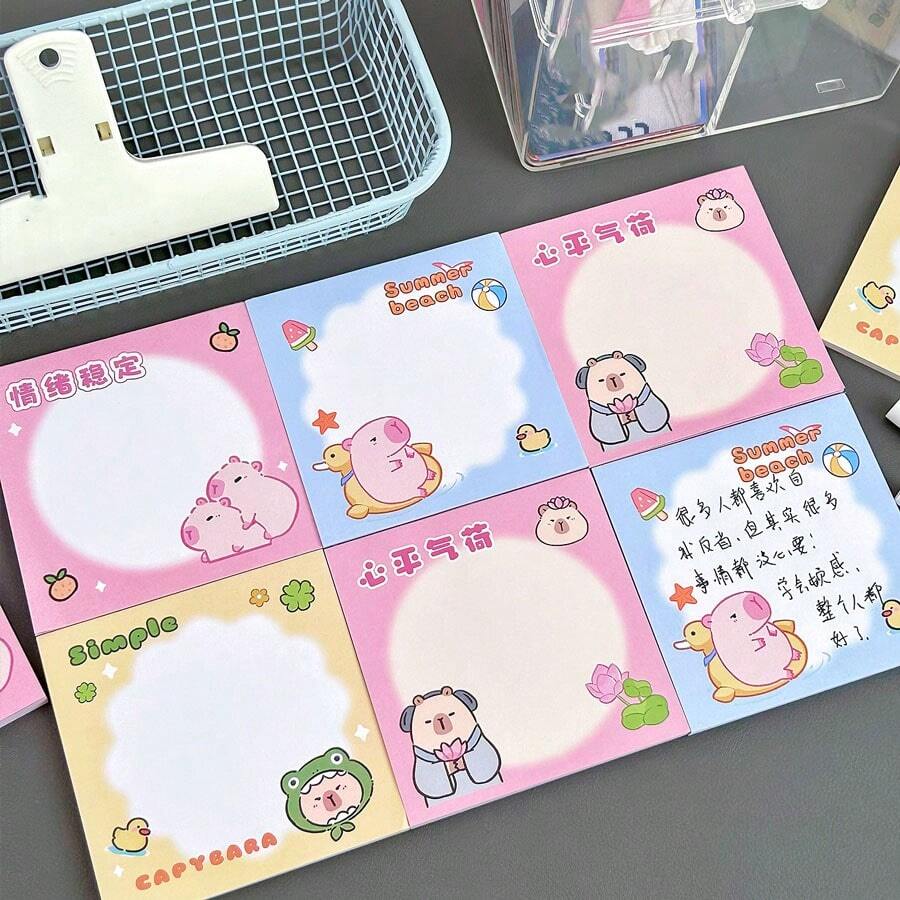 粉色卡比巴拉便利貼紙，可愛易撕毀便條紙，用於辦公室留言，非粘性便條小筆記本，適用於標籤和口袋大小便攜 - 卡皮巴拉鴨子無粘性一本50張 - 查看 1
