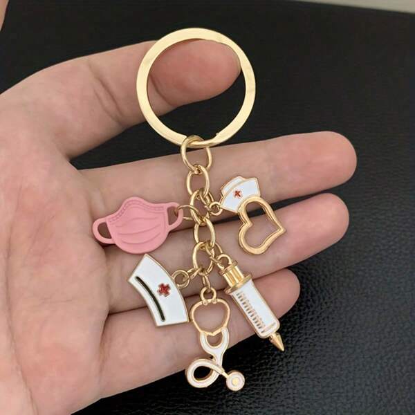 1 Doctor And Nurse Medical Keychain Syringe, Stethoscope, Mask, Electrocardiogram, Nurse Hat, Love Pendant, Medical Student Commemorative Fashionable Keychain Car Accessories Bag Charm Backpack For School Cute Goth Y2k