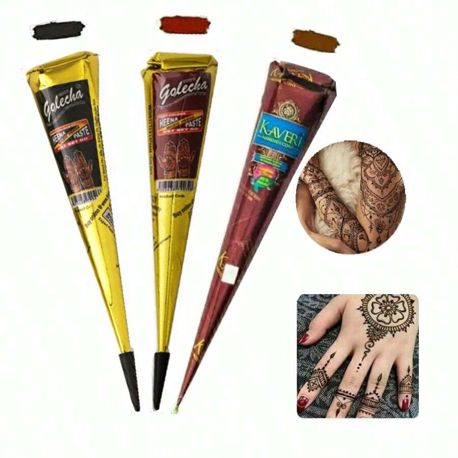 1/3pcs Henna Tattoo Paste, Brown/Black/Red, Temporary Henna Tattoo