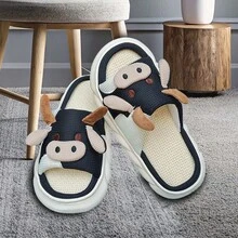 Pantuflas sandalias interiores vaca suaves y cómodas - Negro - Ver 2