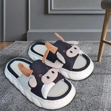 Pantuflas sandalias interiores vaca suaves y cómodas - Negro - Ver 6