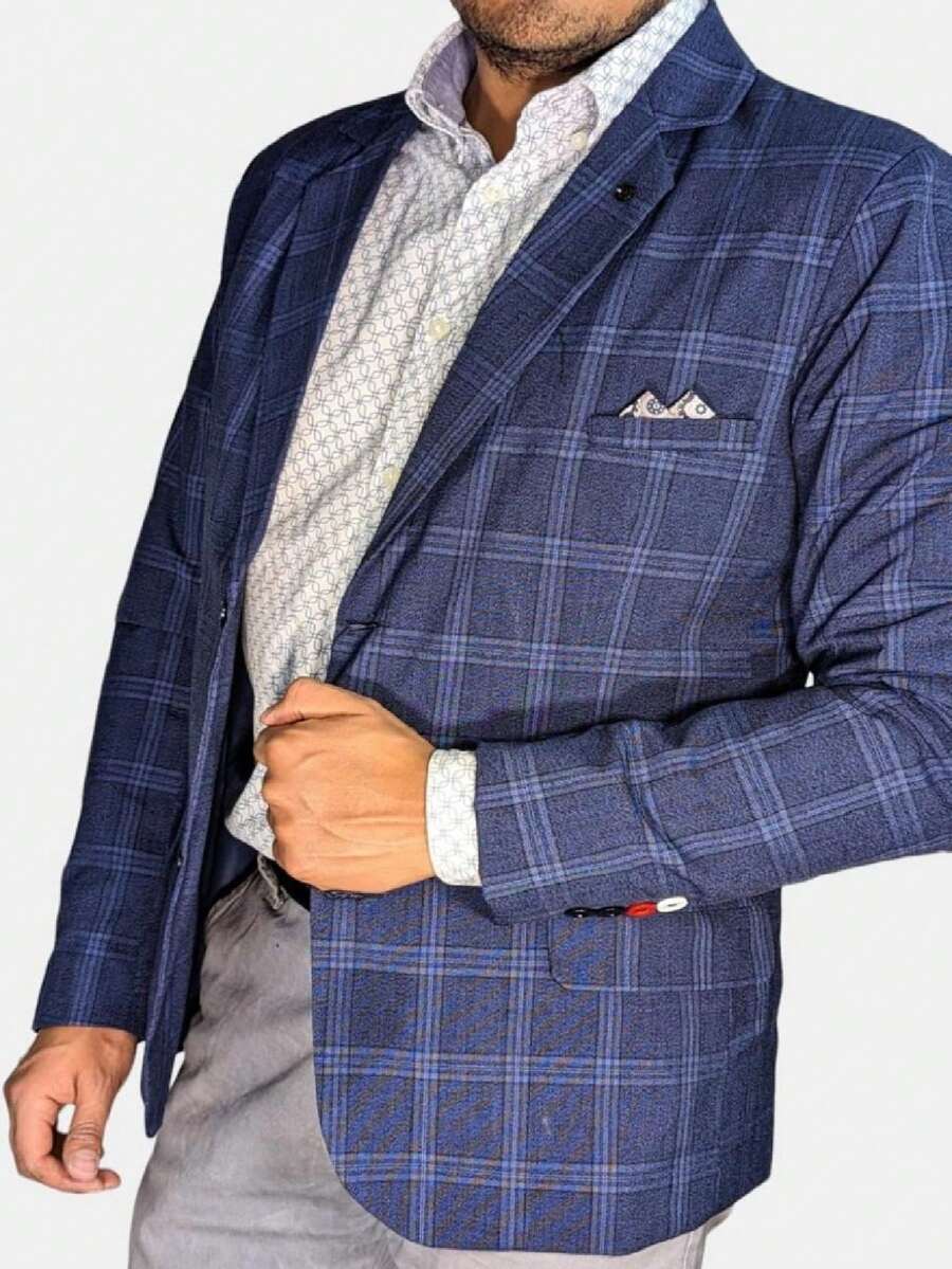 BLAZER CUADROS HOMBRE - Azul Marino - Ver 1