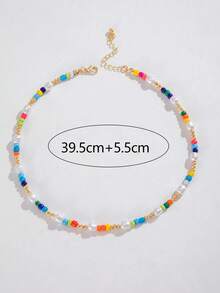 imoli 1pc  Versatile Resin Colorful Rice Bead & Pearl Beaded Necklace For Women Party Gift(Random Mixed Rice Bead Color & Quantity) - Multicolor - View 11
