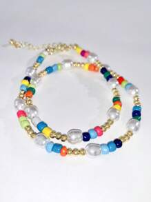 imoli 1pc  Versatile Resin Colorful Rice Bead & Pearl Beaded Necklace For Women Party Gift(Random Mixed Rice Bead Color & Quantity) - Multicolor - View 7