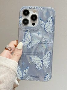 Handyhülle mit eingebettetem Federmuster und Spiegel aus Glas, Schmetterlingsdesign, kompatibel mit iPhone 11, 12, 13, 14ProMax, 15 - Verschiedenfarbig - Übersicht 1