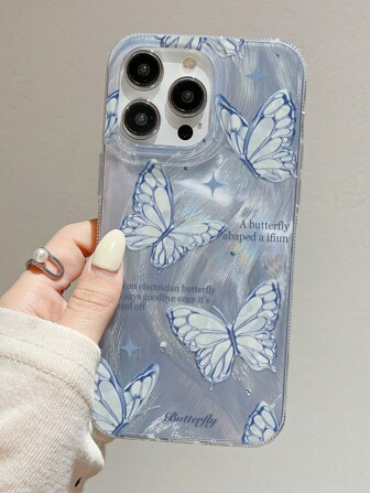 Feather Material Glass Mirror Butterfly Phone Case Compatible With IPhone 11, 12, 13, 14ProMax, 15