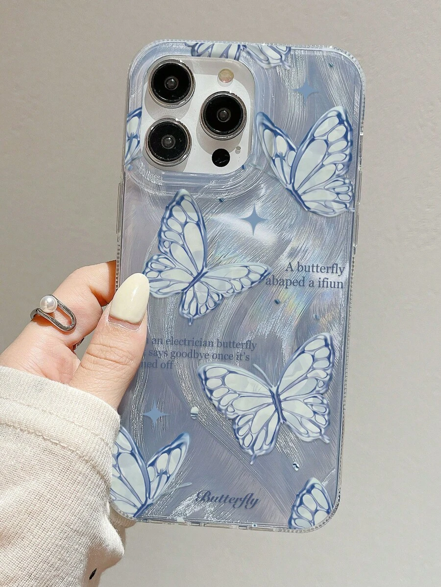 Handyhülle mit eingebettetem Federmuster und Spiegel aus Glas, Schmetterlingsdesign, kompatibel mit iPhone 11, 12, 13, 14ProMax, 15 - Verschiedenfarbig - Übersicht 1