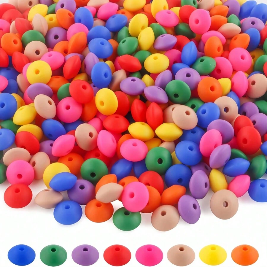 30/100Pcs Silicone Lentil Beads, 12mm Silicone Beads For Keychain Making Bulk Silicone Abacus Beads For Necklace Bracelet Making And Space Silicone Beads For Pens - Bead - View 1