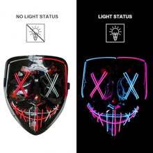 Máscara de Halloween LED Máscara de terror adecuada para disfraz de Halloween, fiesta de cosplay, fiesta de máscaras, carnaval, regalo (rosa + azul hielo)