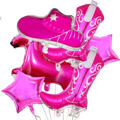 6 قطع من بالونات حفلة الفارس الغربية، بالونات بوت فارسة وقبعات وحصان وكواكب للتزيين بطابع غربي لحفلة أعياد الميلاد وحفلات الزفاف والمناسبات