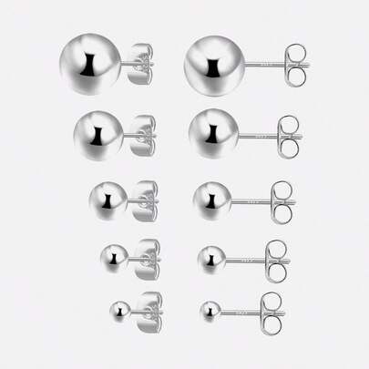 925純銀圓球耳針女士男士配戴，不過敏純銀迷你耳針套裝，尺寸不同有1.5mm、2mm、2.5mm、3mm、4mm、5mm、6mm和8mm