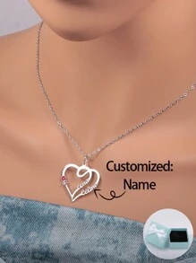 Personalized Double Gemstone Inlaid Double Name Necklace Customized Mother's Day Gift, Valentine's Day Gift, Birthday, Anniversary Gift, Graduation, Christmas, Gift For Friends And Classmates