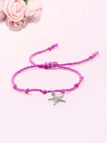 1pc Handmade Knotted Rope String Beach Sea Star Pendant Bracelet, Summer Beach Style