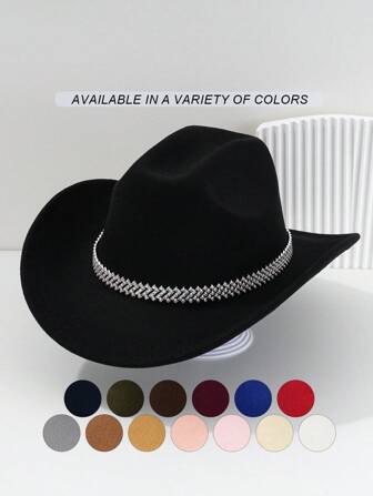 1 件男女通用纯色多色钻石形独特宝石装饰腰带帽，塞维利亚单身女郎帽，新奇有趣的 KJ 礼品帽宽边帽，优雅美观，适合西方主题活动、派对、订婚派对、角色扮演、毕业典礼、化妆舞会、节日、婚礼、生日庆典、音乐节牛仔帽