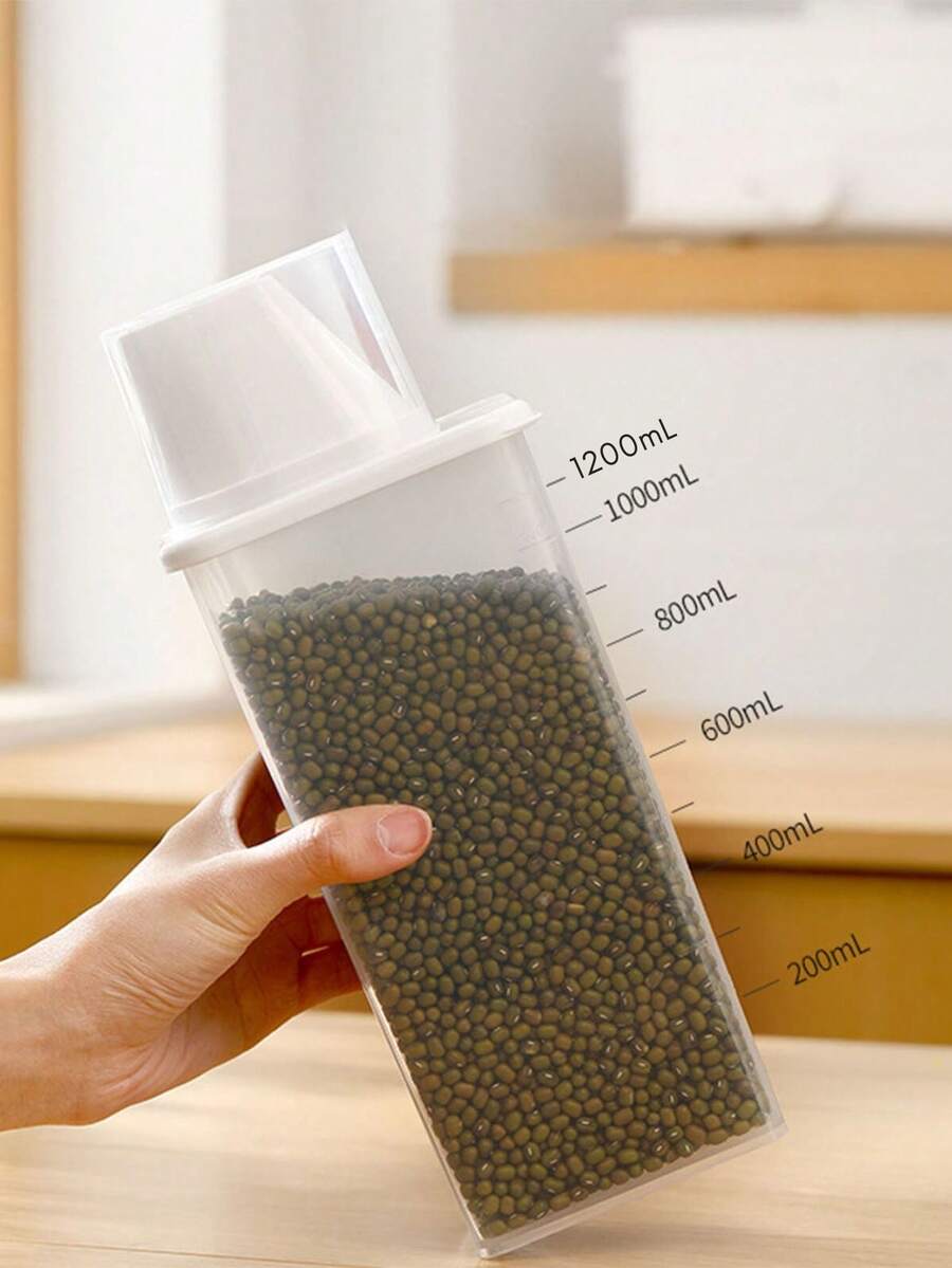 KIT 5 Potes De 1200ML Hermetico Com Tampa Medidora Para armazenamento De Alimentos - Transparente - Visão 1