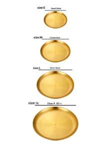 1pc Korean BBQ Grill Plate Stainless Steel Dish High-End Diningware Multiple Sizes Round Tray For Home Use - Gold - View 10