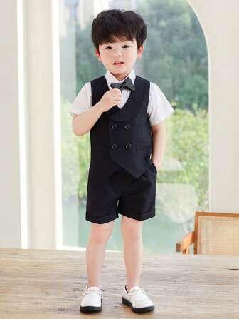男童蝴蝶結前背心西裝外套＆短褲＆領帶