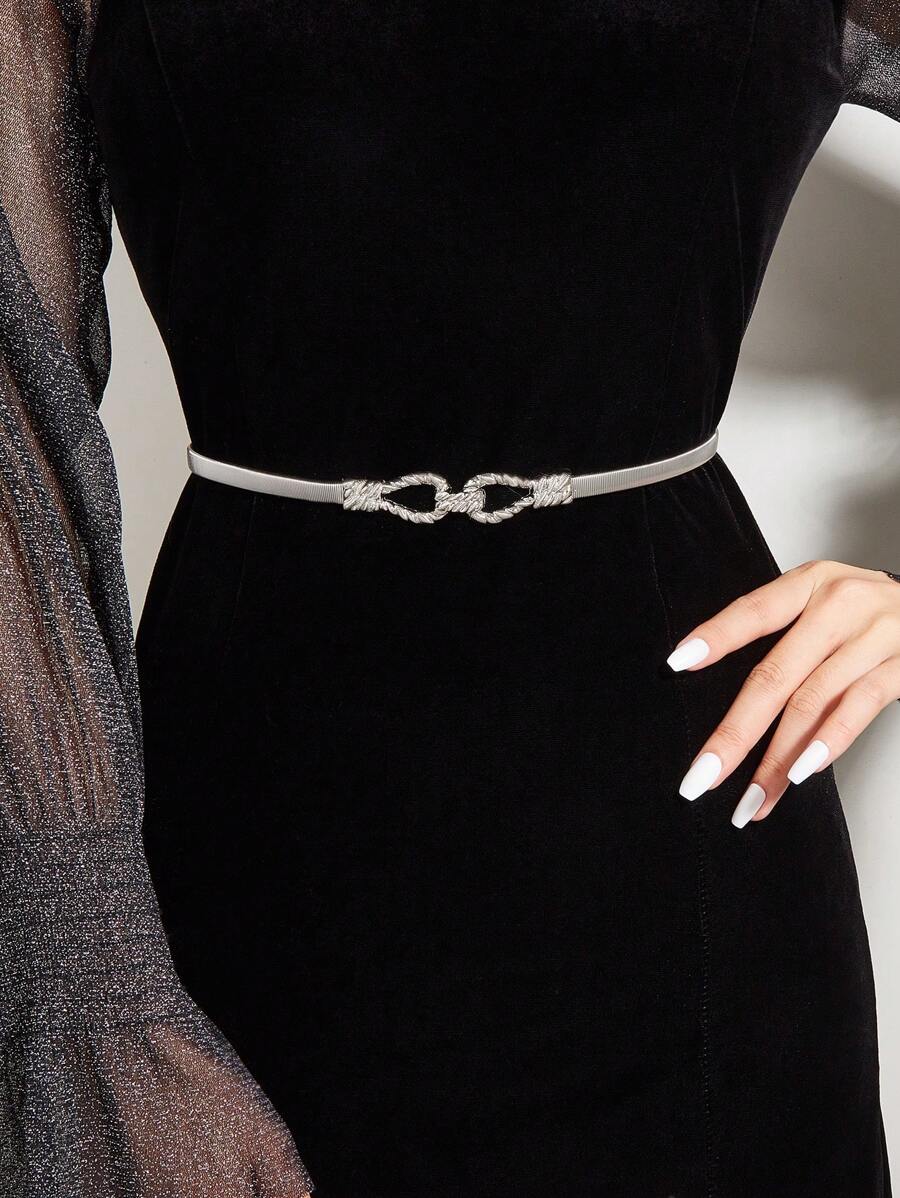 1pc Women Silver Metallic Horseshoe Buckle Dress Belt, Suitable For Daily Wear, Party And Formal Occasions Summer, School Fall, Autumn, Halloween - Silver - View 1
