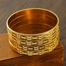 4pcs/Set African Dubai Saudi Arabian Women Bracelet, Inner Diameter: 45mm/55mm/65mm/70mm, Gold Or Silver Jewelry Bracelet, Birthday Gift