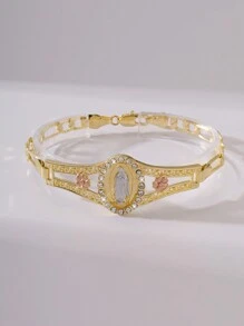 1pc Fashion & Simple Glitter Handpainted Colorful Virgin Mary & St. Benedict Bracelet, Suitable As Gift For Lovers, Friends, Daily & Festival Wear, Prayer - Yellow Gold - View 2
