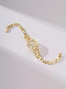 1pc Fashion & Simple Glitter Handpainted Colorful Virgin Mary & St. Benedict Bracelet, Suitable As Gift For Lovers, Friends, Daily & Festival Wear, Prayer - Yellow Gold - View 3