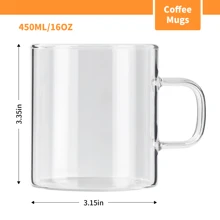 Glass Coffee Mugs Set Of 4, 10 Oz/300ml Large Coffee Mug, Wide Mouth Glass Mugs With Clear Handle, Mocha Hot Beverage Mugs, Glass Cup Set For Hot Or Cold