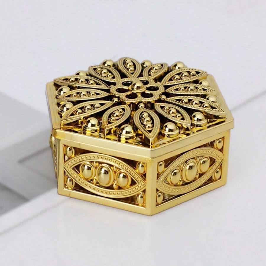 Hexagonal Hollow Gold Jewelry Storage Box Necklace & Jewellery Organizer Case Back To School - Gold - View 1