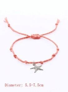 1pc Handmade Knotted Rope String Beach Sea Star Pendant Bracelet, Summer Beach Style