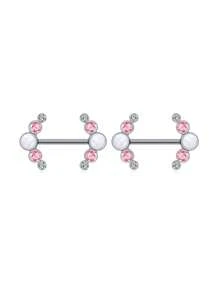 2Pcs 14G Stainless Steel Nipple Piercing Barbell Opal Nipple Shield Flower Charming Nipple Rings For Women Body Piercing Jewelry Valentines - Multicolor - View 13
