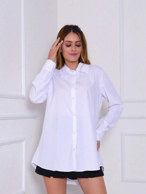 Chemise Social tecido tectel  lisa moda  blogueira  Manga Longa