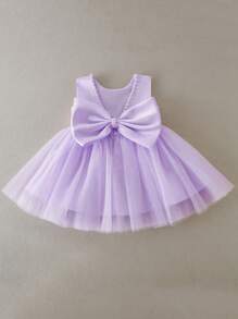 Baby Girl Purple Formal Dress With Large Bowknot And Tulle Skirt, 0-2 Years Old