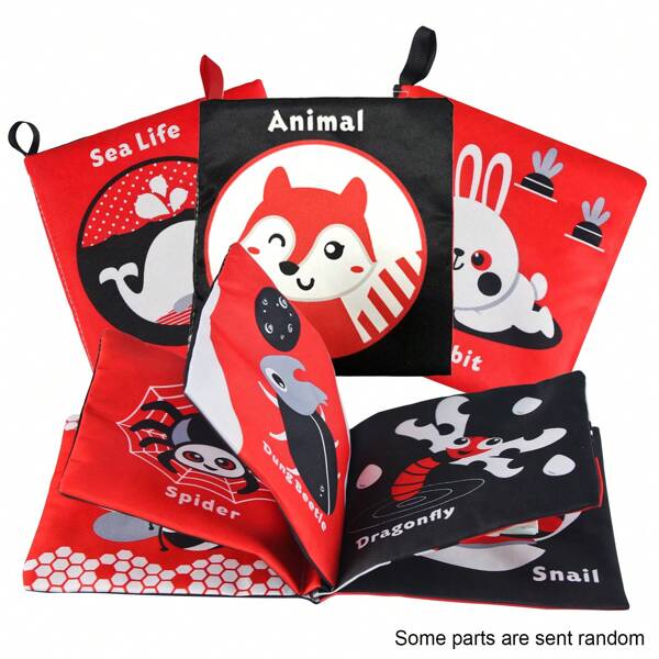 1pc High Contrast Baby Cloth Book, Animals Insects Cognition Soft Books Infant Crib Toys Early Educational Toy
