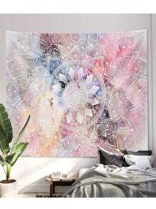 1pc Mandala Pattern Handmade Tapestry, Abstract Wall Hanging For Living Room, Bedroom, Office Home Decor/Room Divider/Party Decor, Flag For Room, Room Decor, Tapestry, Wall Decor, Wall Art ,Room Stuffs, Flags For Room, Tapestry, Wall Tapestry, Pink Tapestry - White - View 9