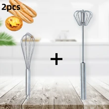 1入組/2入組手持轉動式蛋拍器，手動不銹鋼蛋拍器，半自動蛋拍器，奶油攪拌器，麵粉攪拌器，烘焙攪拌器，烘焙工具，廚房工具 - 銀色 - 查看 12