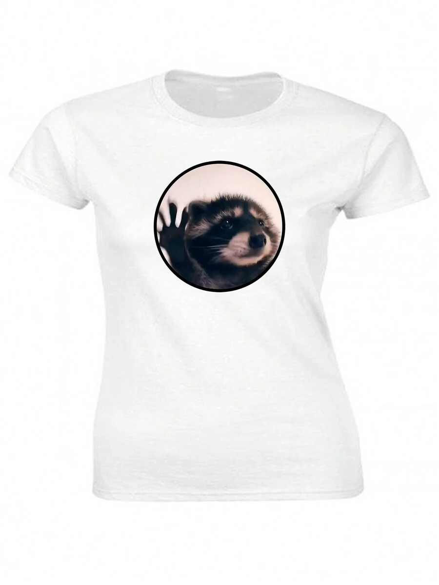 Playera UNISEX algodón Mapache feliz bailando Pedro meme viral tik - Blanco - Ver 1