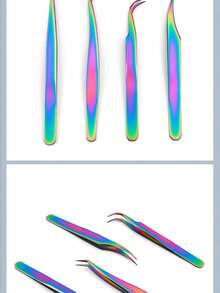 Pęseta do sztucznych rzęs ze stali nierdzewnej Narzędzie do przedłużania rzęs z powłoką tytanową i wzorem z piór - Ciemnoszary - Zobacz 4