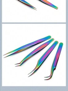 Pęseta do sztucznych rzęs ze stali nierdzewnej Narzędzie do przedłużania rzęs z powłoką tytanową i wzorem z piór - Ciemnoszary - Zobacz 5