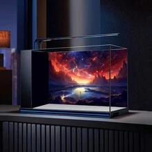 1 Roll Of Universe Galaxy Fish Tank Background Sticker, Deep Red Sky Aquarium Backdrop Paper, Fish Tank Glass Modeling Decoration, Self-Adhesive Film For Pet Ecological Tank Bottom. - Rusty Rose - View 3