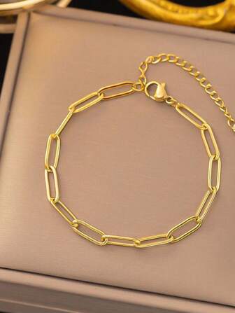1pc Geometric Element Fashionable Minimalistic Hip Hop Punk Stainless Steel Safety Pin Bracelet, Suitable For Women's Daily Casual Wear