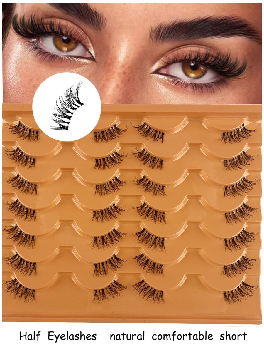 14pairs Natural Soft Dense  Reusable Transparent Eyelash Makeup, Daily Party Use, Cat Eye Style Half False Eyelashes Strip Lashes,Lashes,Eyelashes,Fake Lashes