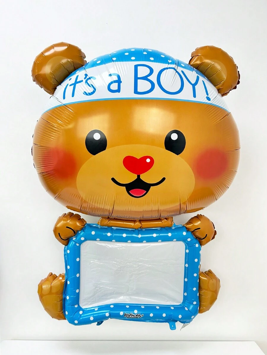 MECRLA 1入男孩熊氣球DIY問候語，適用於性別揭曉派對，生日派對和嬰兒洗禮裝飾