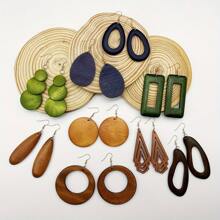 9 pares/set de pendientes de madera elegantes y atemporales - Baja alergia, adecuada para todas las estaciones - Multicolor - Ver 2