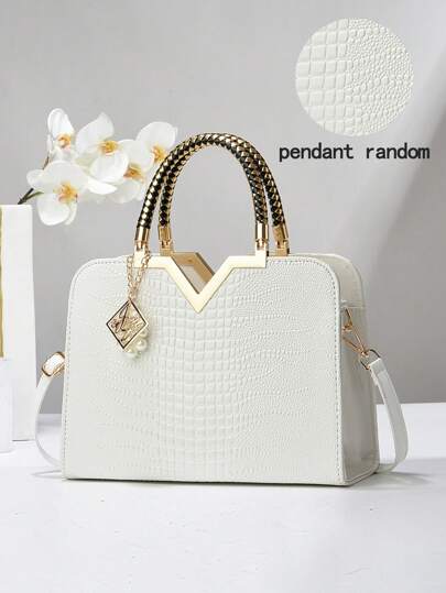 PLANEE 2024 新款高端便携戴安娜公主手提包，小众设计托特包，V 型包，大容量时尚单肩包，送给妈妈的礼物，亮面白色托特包，最佳母亲节礼物之选，母亲节礼物，送给妈妈的礼物，妈妈必备，户外妈妈包，商务休闲女包，适合办公室、商务和工作场合，情人节礼物，商务休闲女包，适合办公室、商务和工作场合
