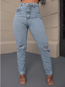 Women Jeans - 中等水洗藍 - 查看 3
