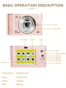 Cámara digital 4K de estilo retro de nivel de entrada, MINI de alta definición y alta resolución, pequeña, portátil, con estilo CCD, ideal para estudiantes - Rosa - Ver 10
